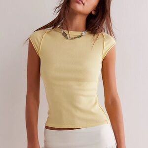 Free People Ever Had Tee We the Free Ribbed Cap Sleeve Top Mellow Yellow Medium